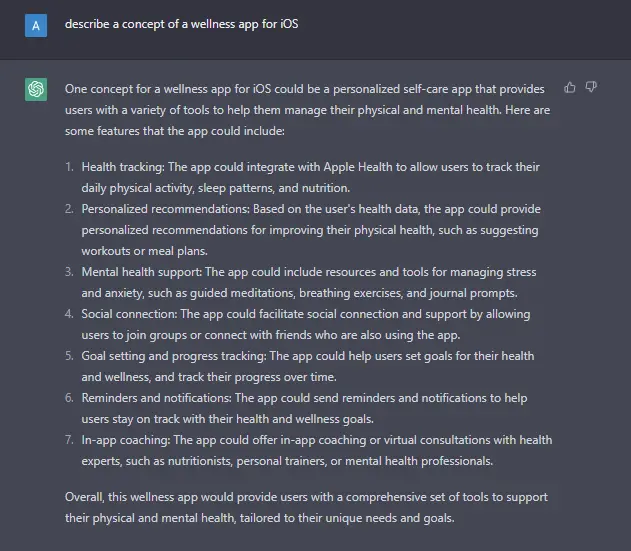concept of wellness app via ChatGPT